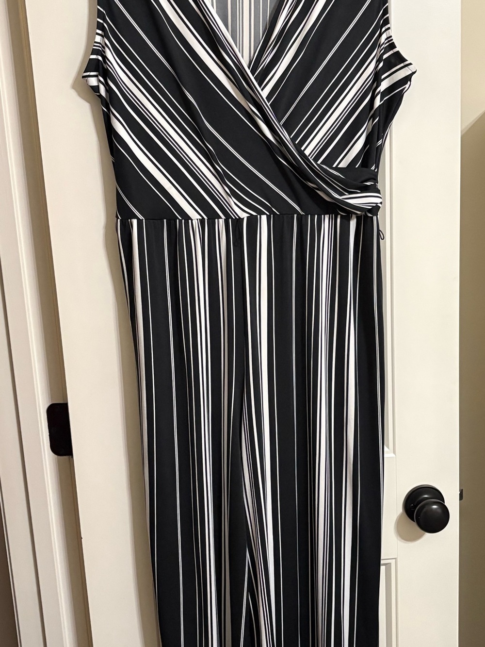 Emma & Michele Black and White Striped Wrap-Front Jumpsuit